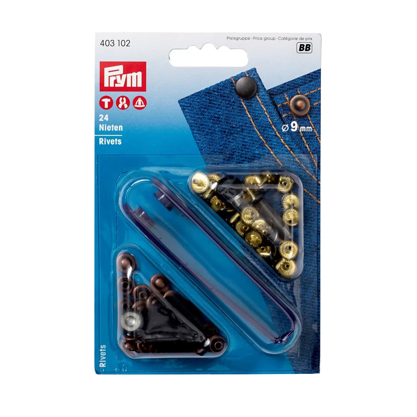 Prym jeansklinknagels 9 mm antiek koper/gebronsd – 24 stuks