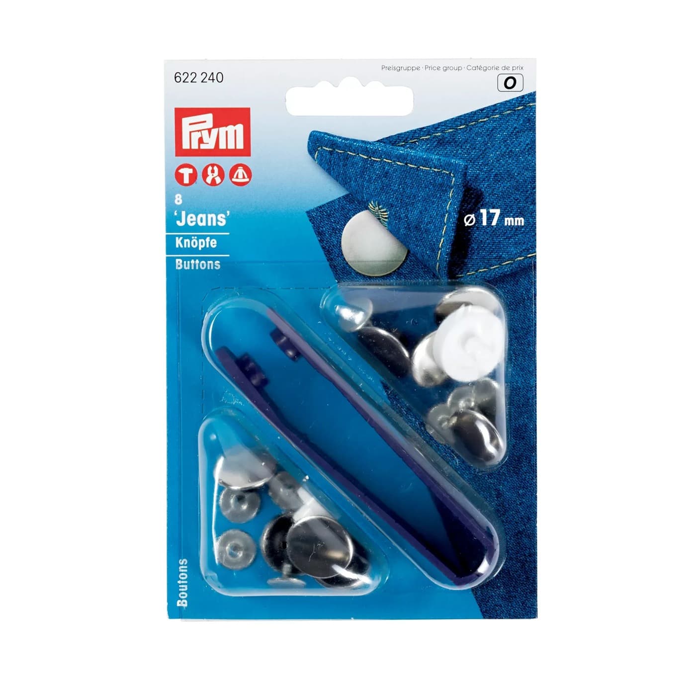 Prym jeansknopen 17 mm glad zilverkleurig – 8 stuks