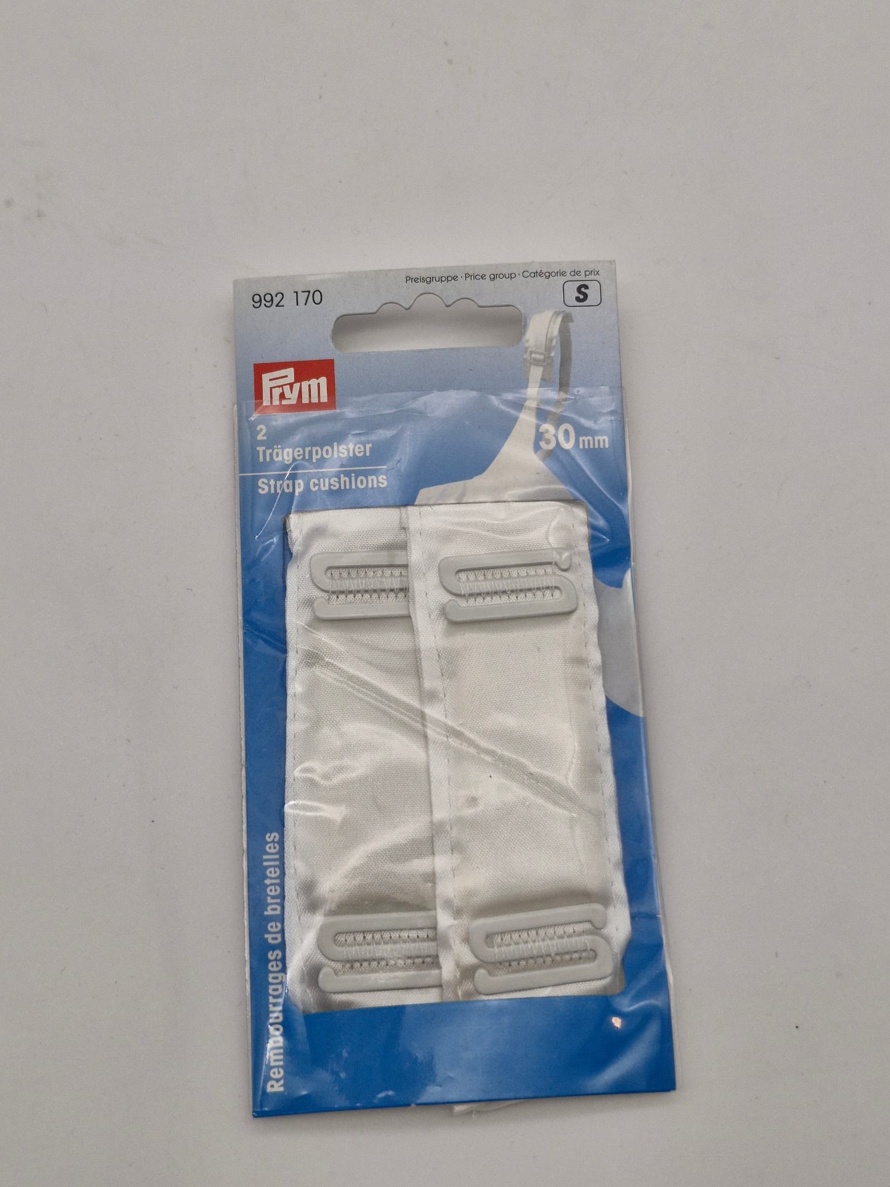 Prym schouderbandkussentjes 30 mm in wit, verpakking met twee stuks en artikelnummer 992170