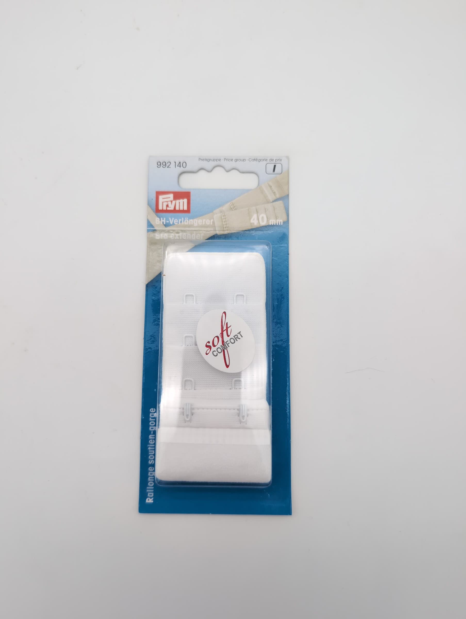 Wit Prym BH-verlengstuk van 40 mm met 3 x 2 haakjes in consumentenverpakking
