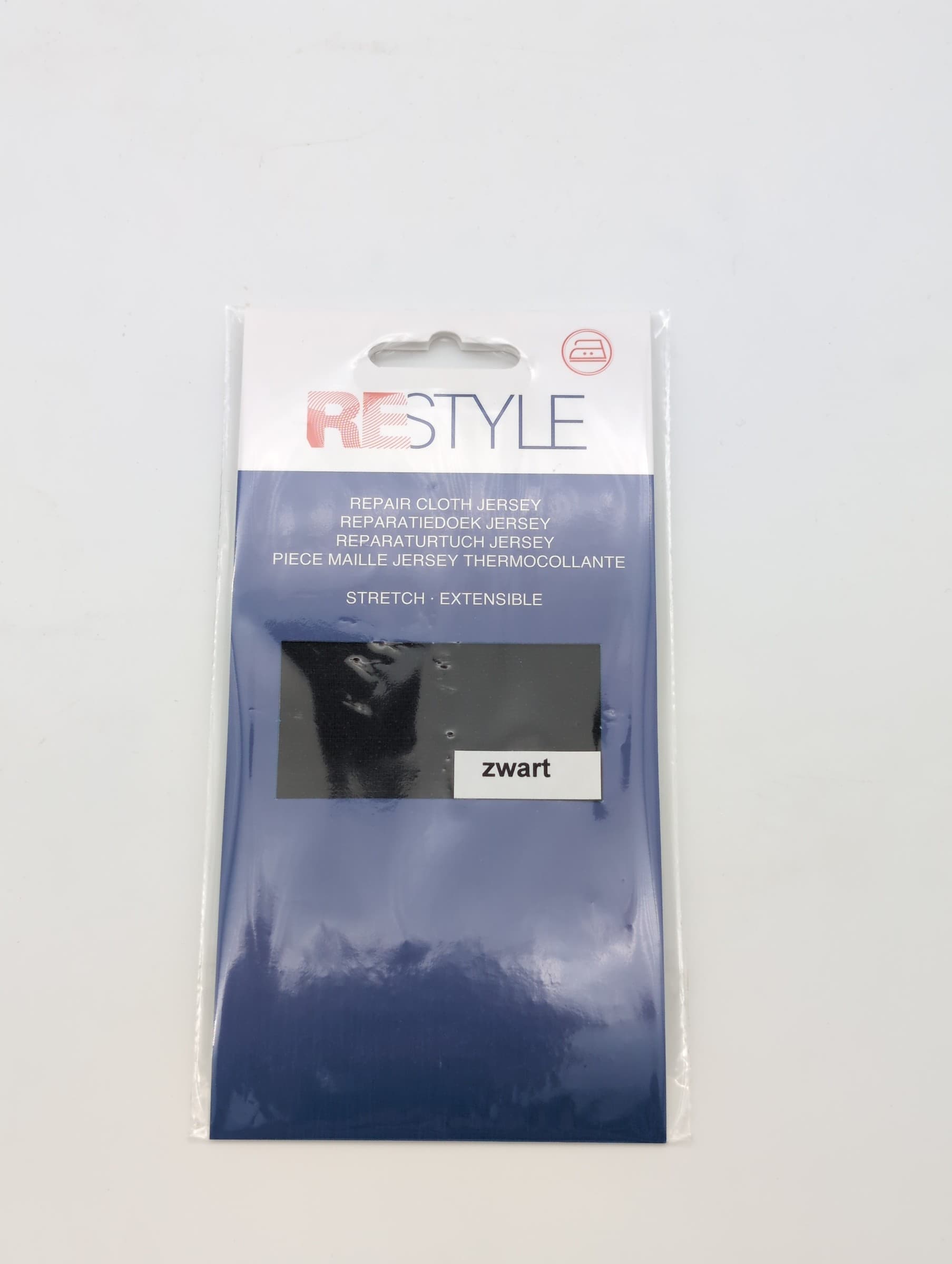 Restyle opstrijkbaar jersey reparatiedoek in zwart, 12 x 45 cm, artikel 015.79144