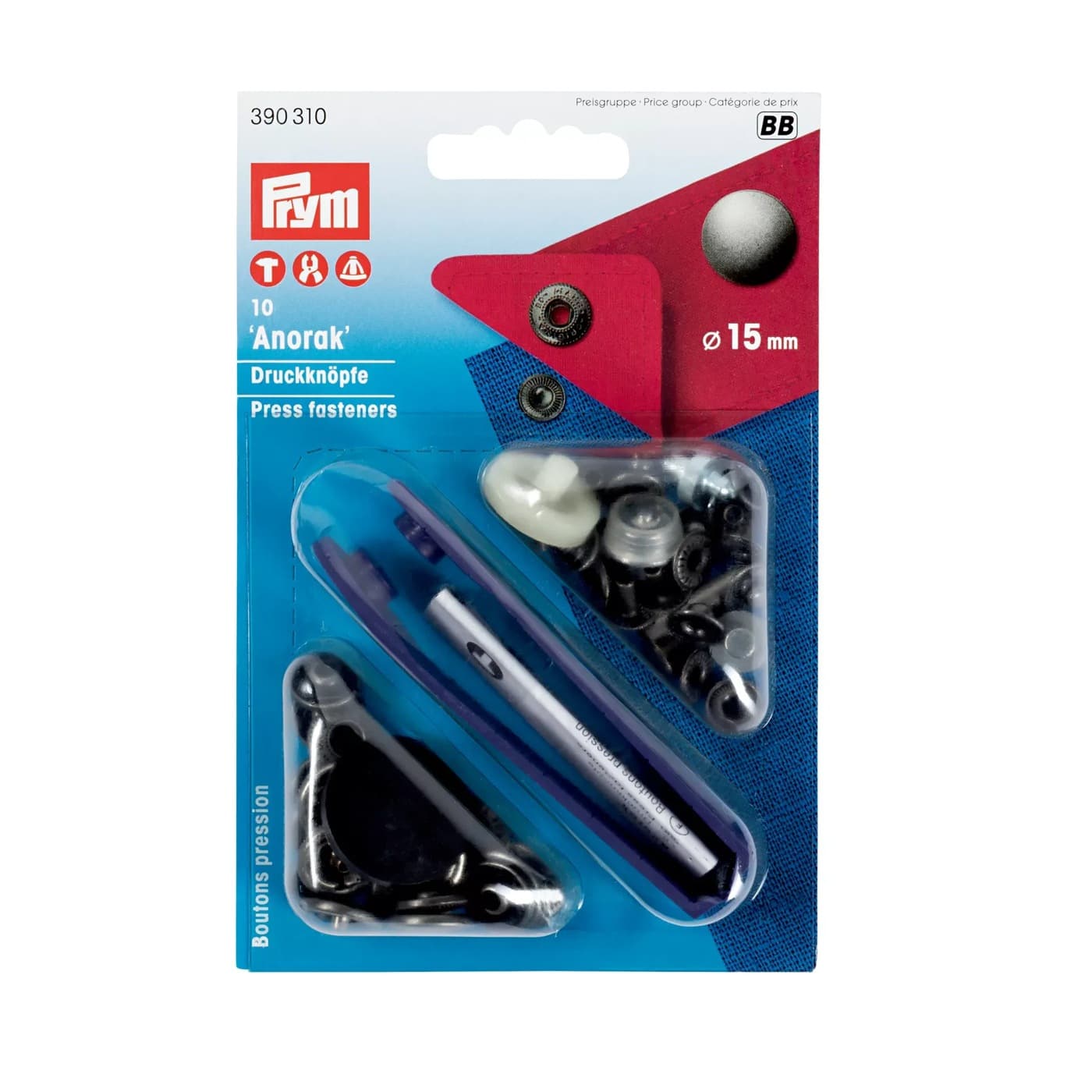 Prym Anorak drukknopen 15 mm oud ijzer – 10 stuks