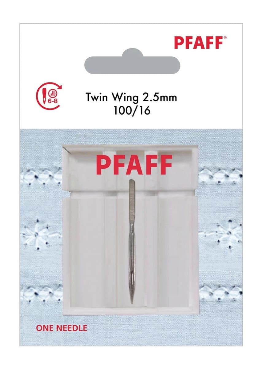 PFAFF tweeling wing naald 2.5mm maat 100/16 1 stuk — productfoto
