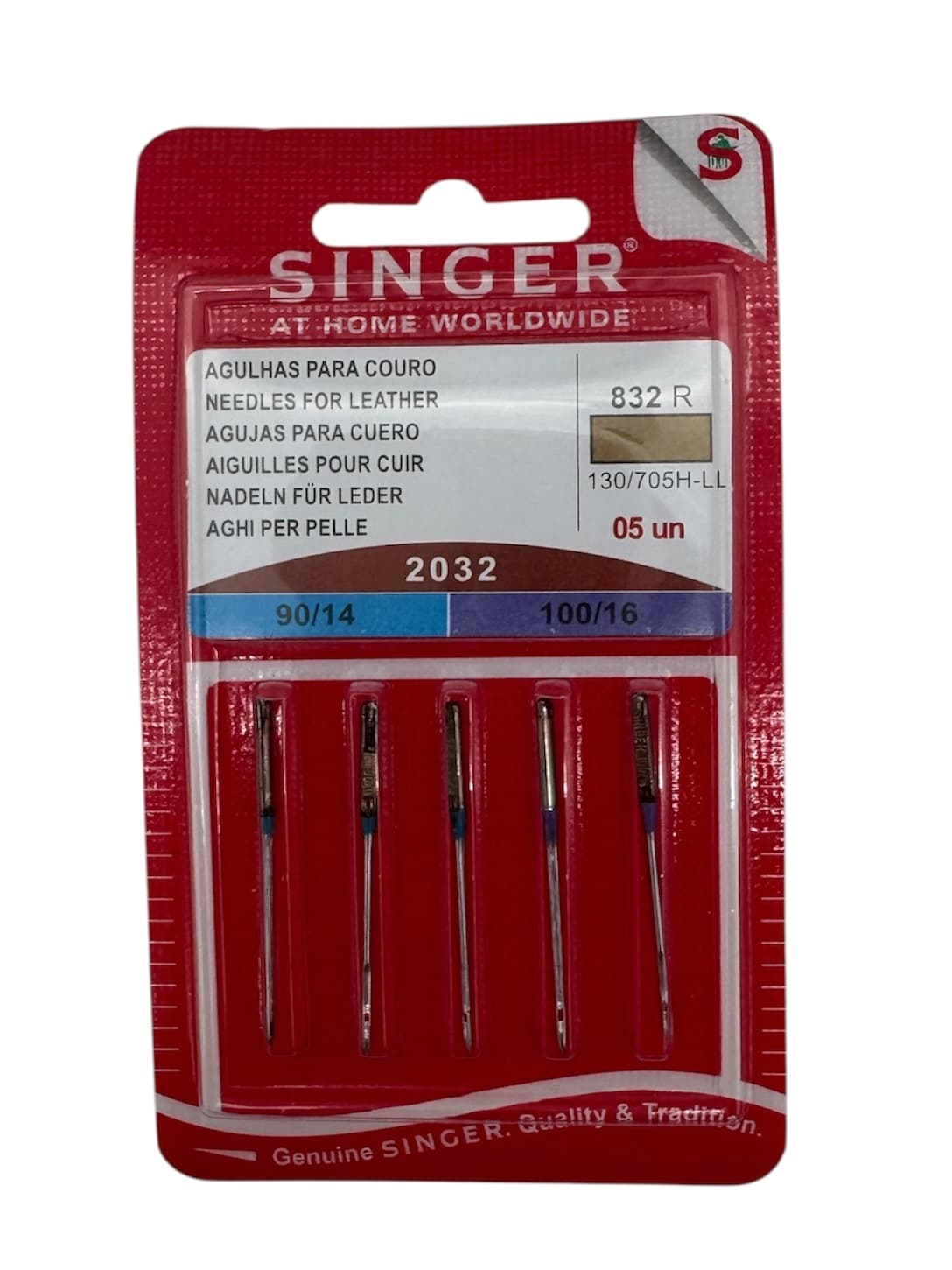 Singer naalden 90/14 & 100/16 voor leer — originele Singer-verpakking