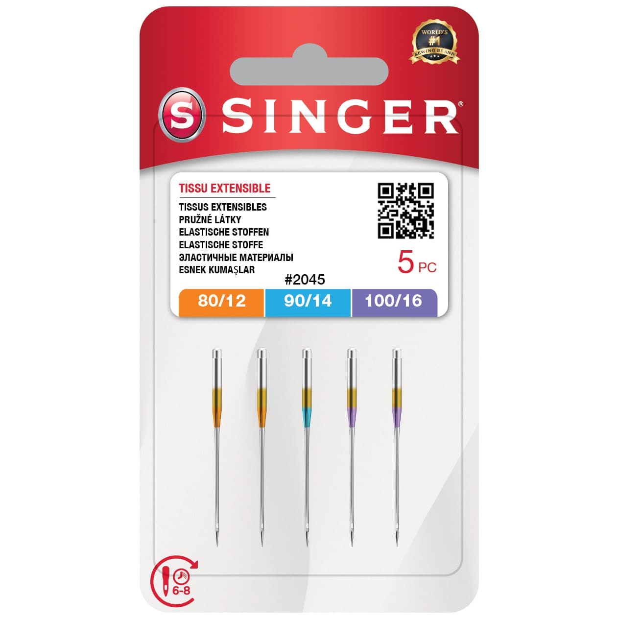 Singer stretchnaalden mix 80/90/100 - 5 stuks – Singer artikel N2045S111416M503